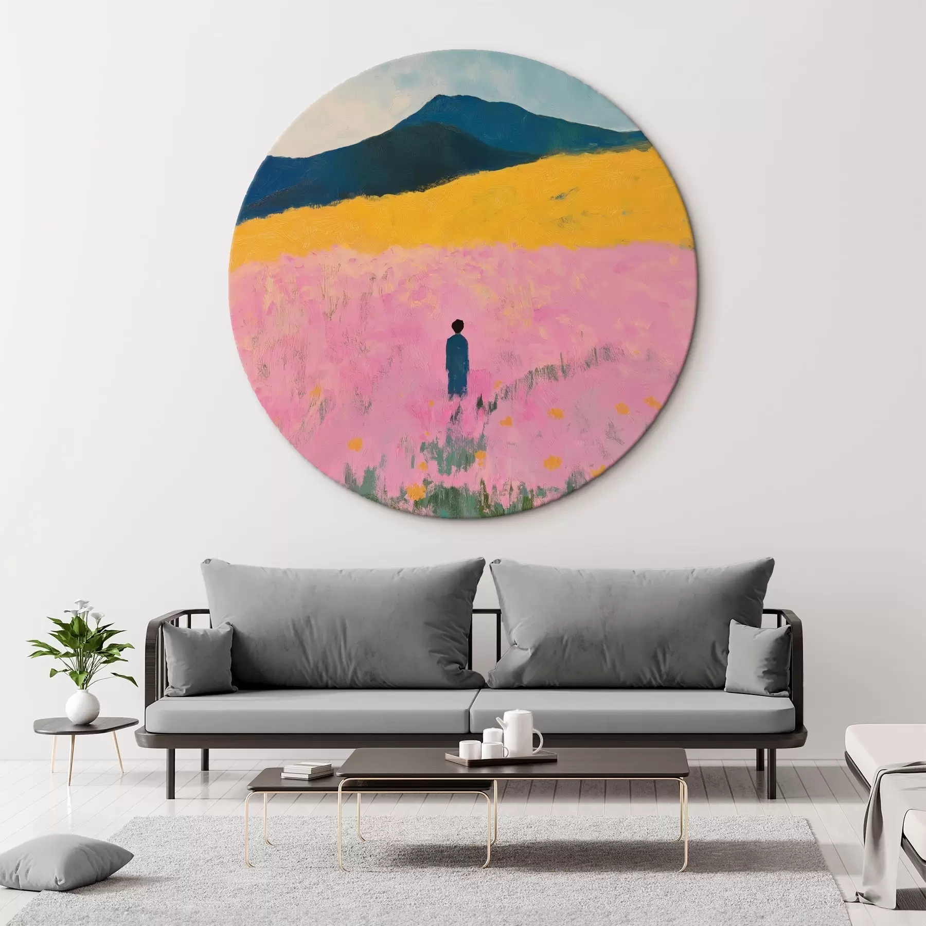 Obraz Muž na poli s růžovými květy Č. r41164