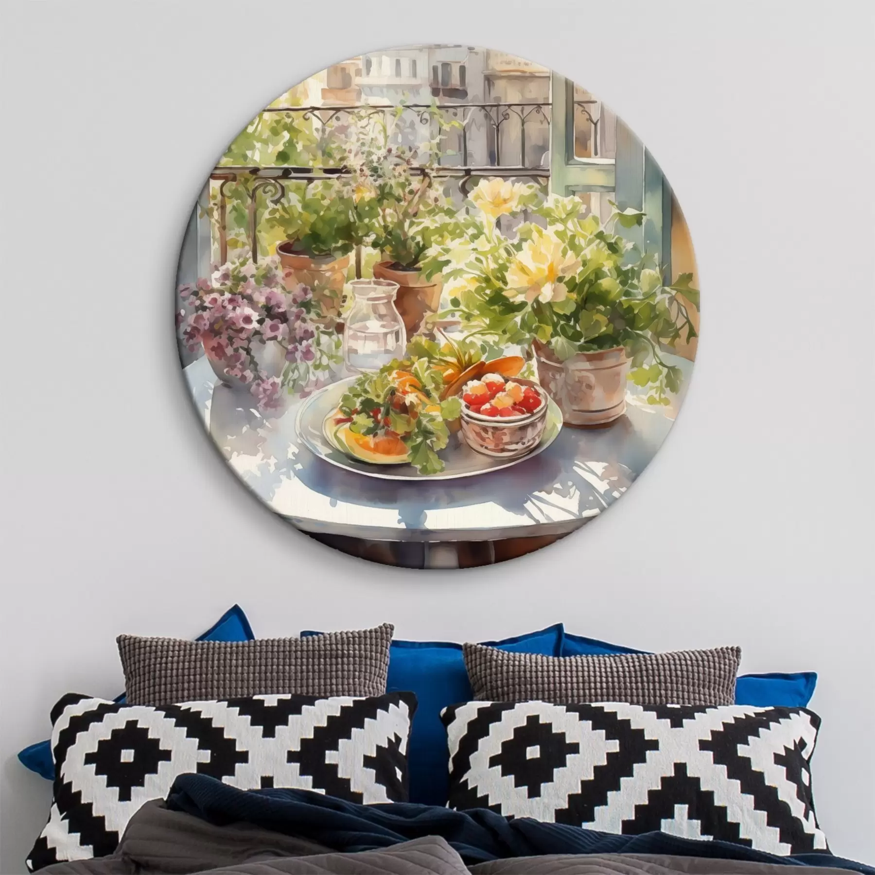 Obraz Romantická večeře s výhledem na město, akvarel, květiny Č. r41168