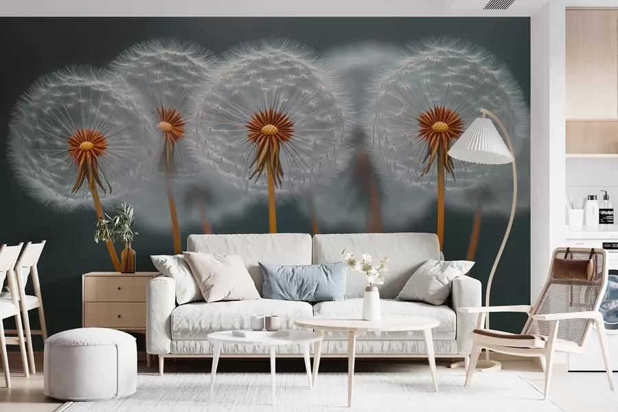 Fototapet Vzdušné pampelišky na tmavém přírodním pozadí w08498