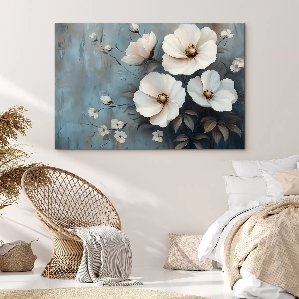 Obraz Bílé květy na modrém pozadí Č. s42319