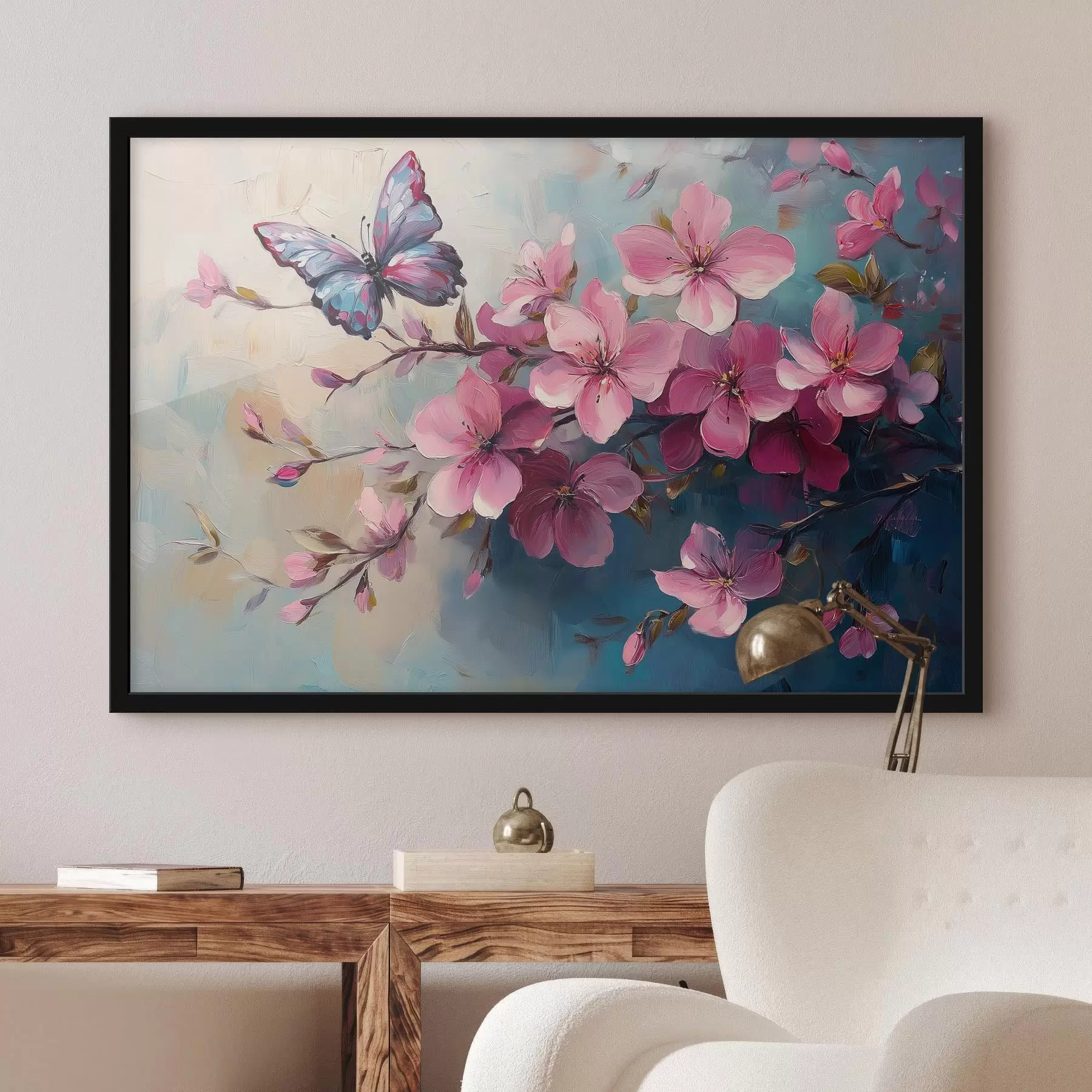 Fototapet Růžové květy a motýl f42320