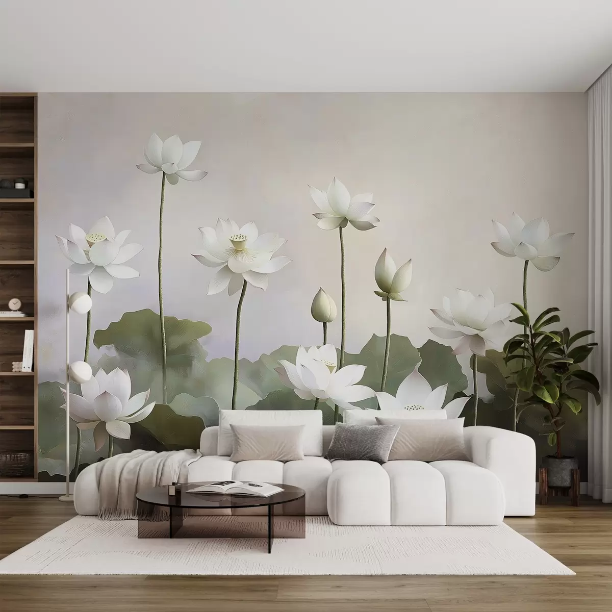 Fototapet Bílé něžné květy lotosu w08596