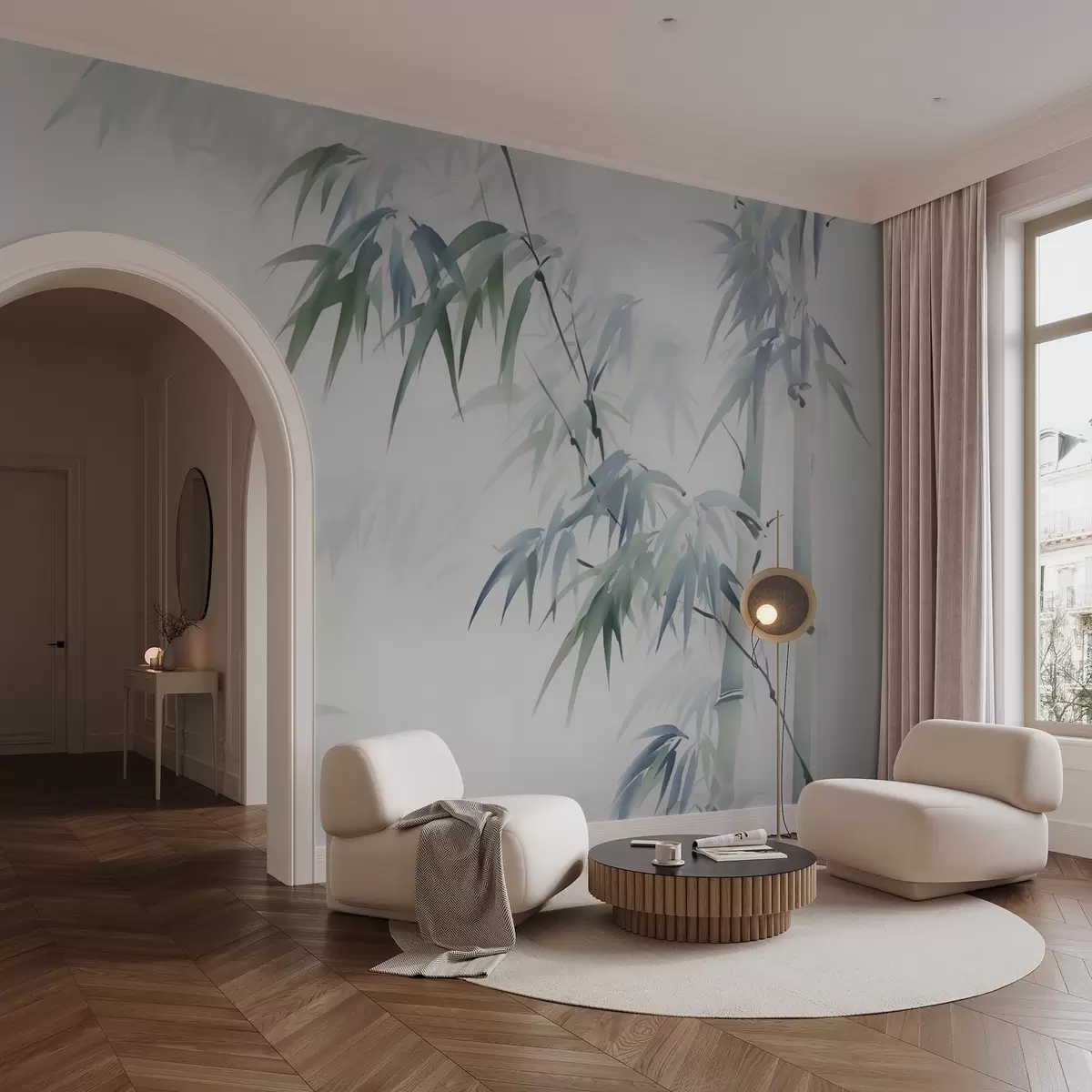 Fototapet Imitace bambusových větví rozmazaného akvarelu w02705