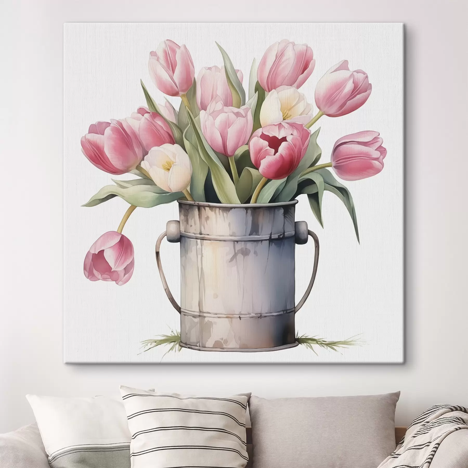 Fototapet Kytice tulipánů v kbelíku imitujícím akvarel s42353