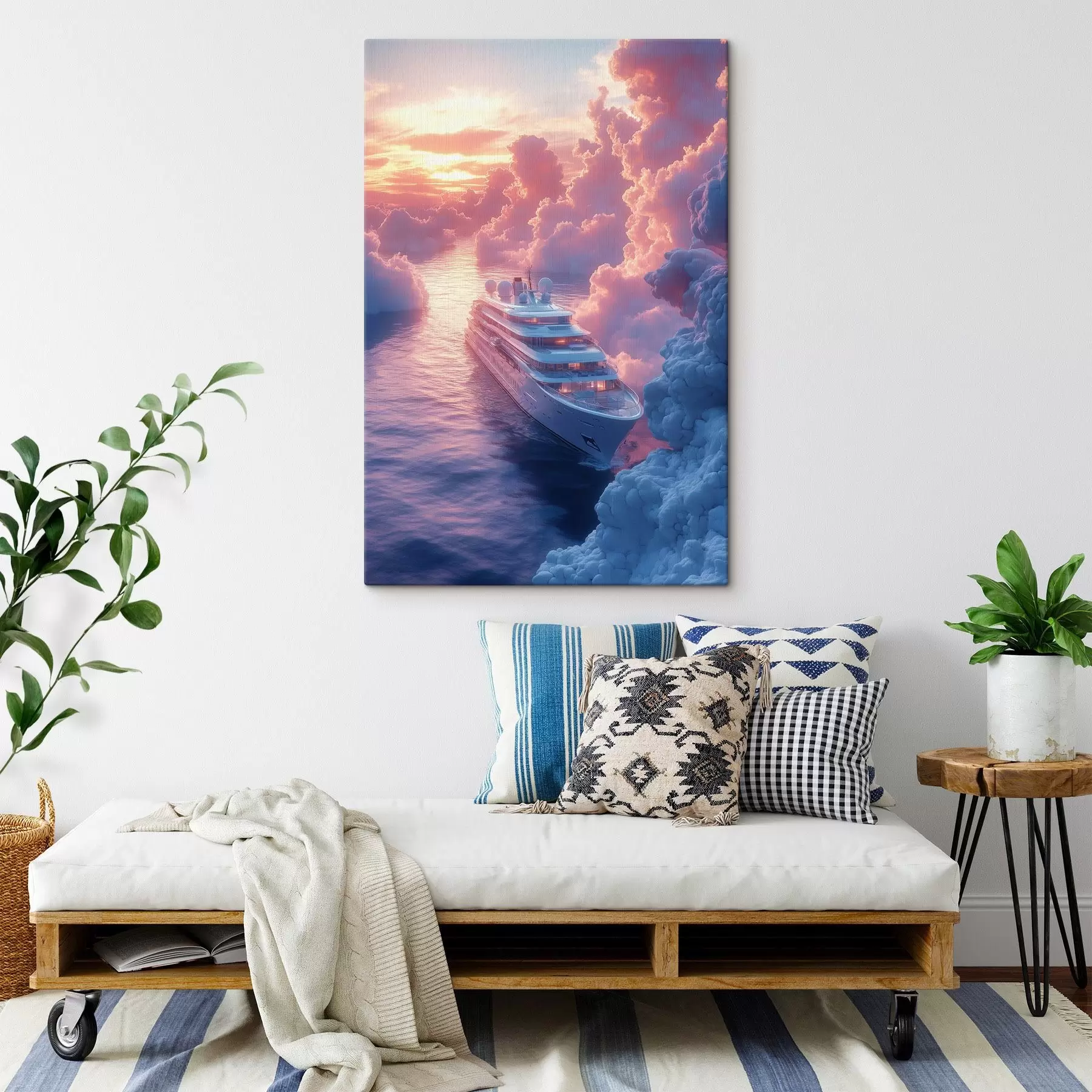 Obraz Výletní loď na pozadí růžového západu slunce Č. s42085