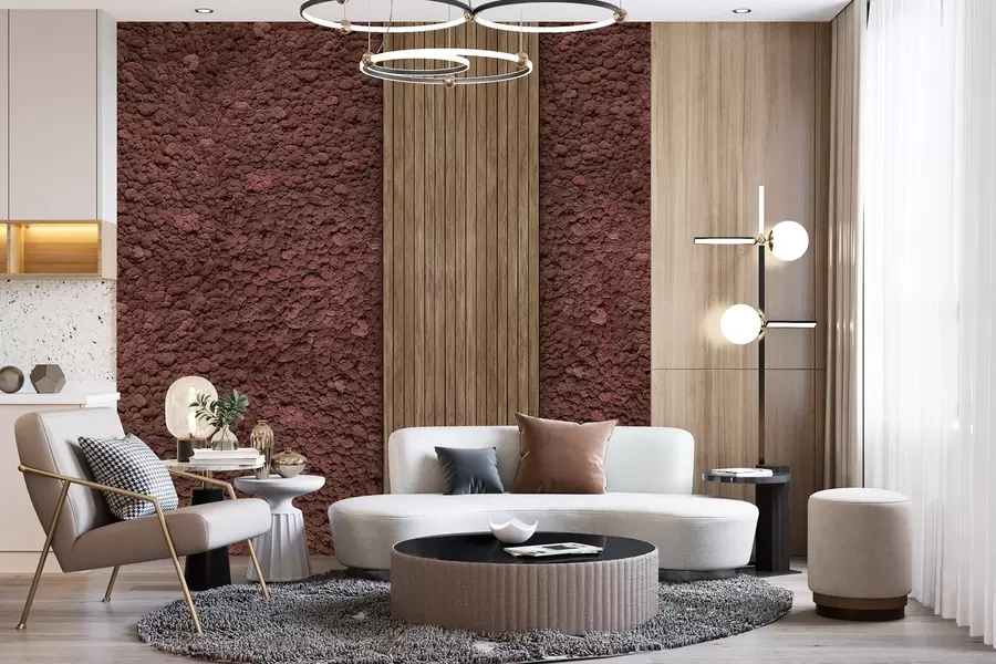 Fototapet Stěna v mechovém stylu s dřevěným panelem, svěží vínové barvy w02656v1