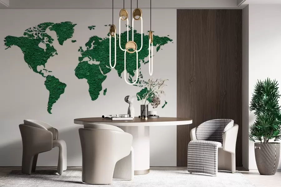 Fototapet Mapa světa s mechem, příroda, svěží zelená paleta barev  w02657v2