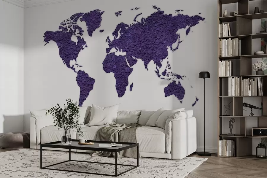 Fototapet Mapa světa s mechem, příroda, fialová barevná paleta  w02657v3