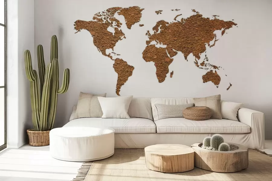 Fototapet Mapa světa s mechem, příroda, béžová barevná paleta  w02657v4