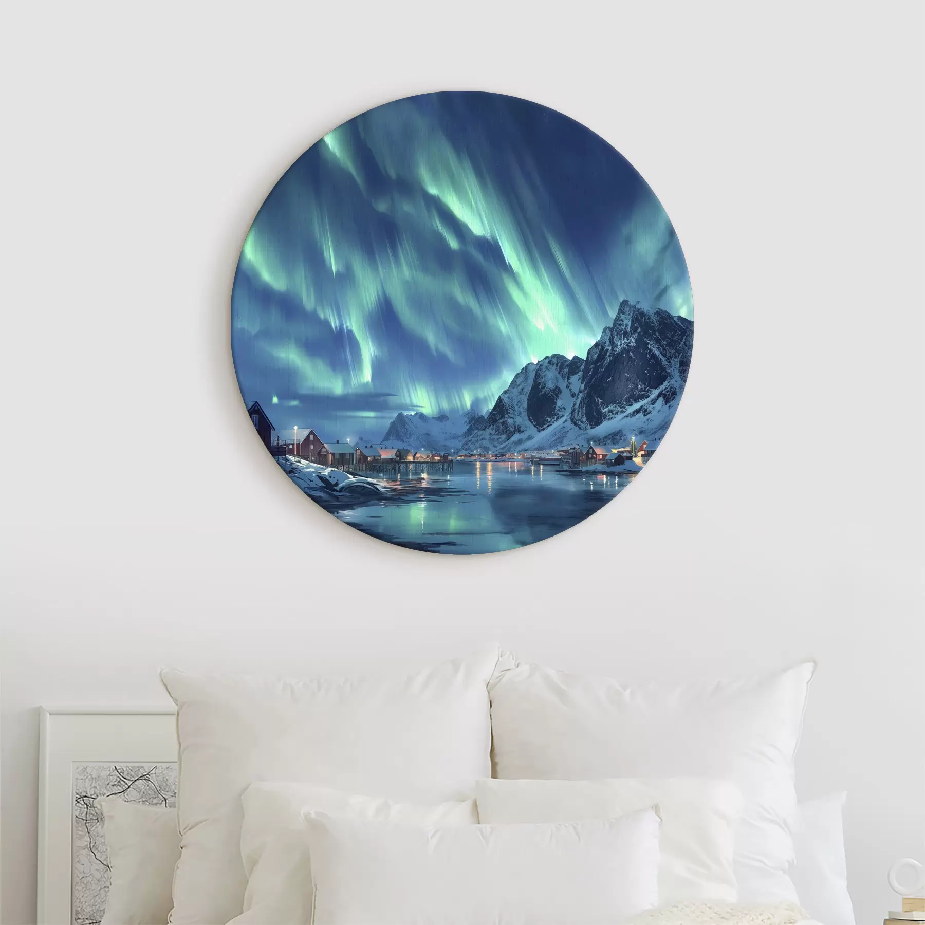 Obraz Norsko zimní vesnice, polární záře, noční obloha Č. r40300