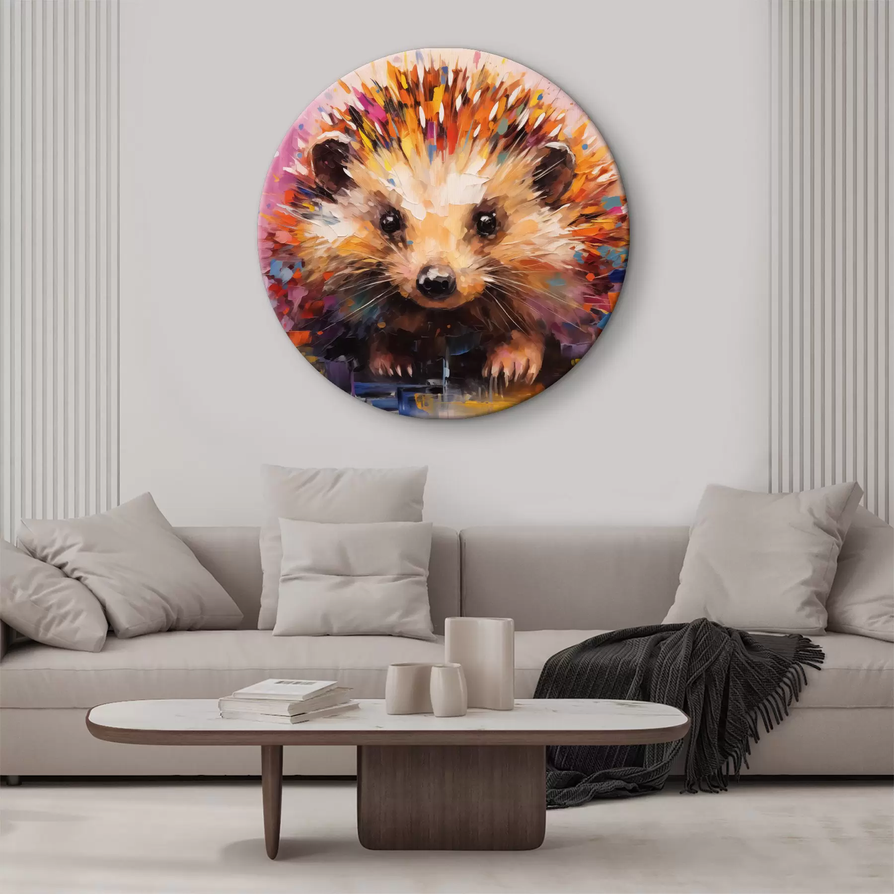 Obraz Portrét ježka v jasných barvách: žlutá, fialová, modrá, oranžová, hnědá Č. r40532