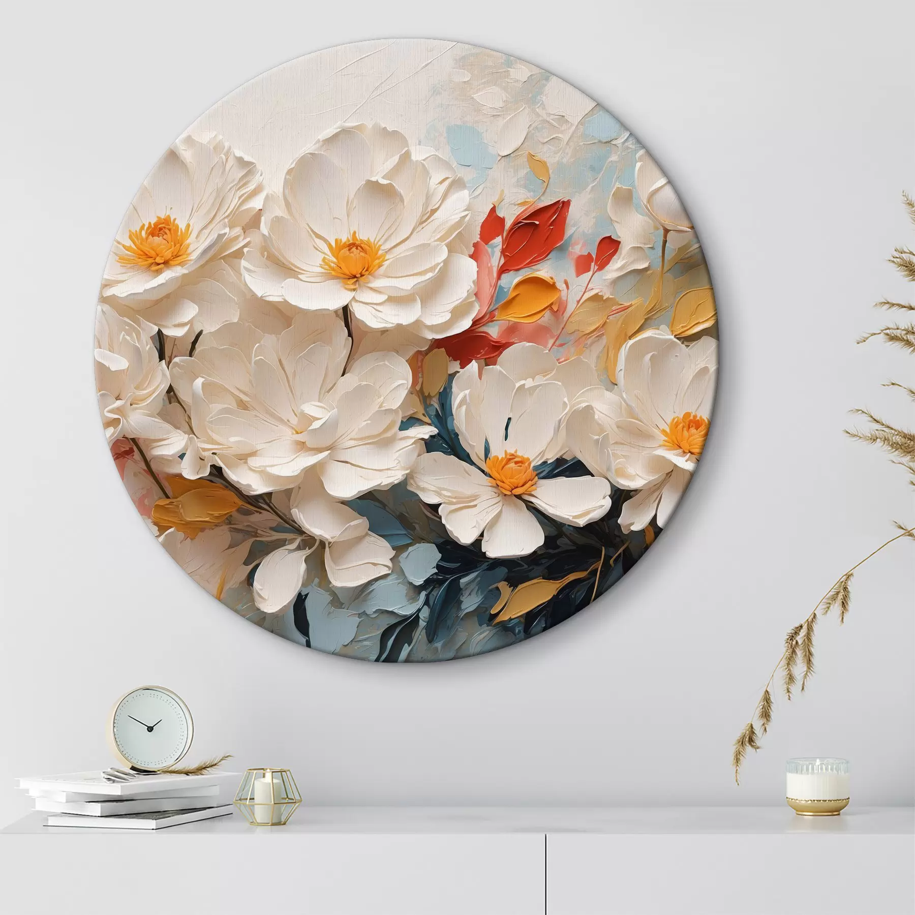 Obraz Abstraktní bílé květy v oleji Č. r40862