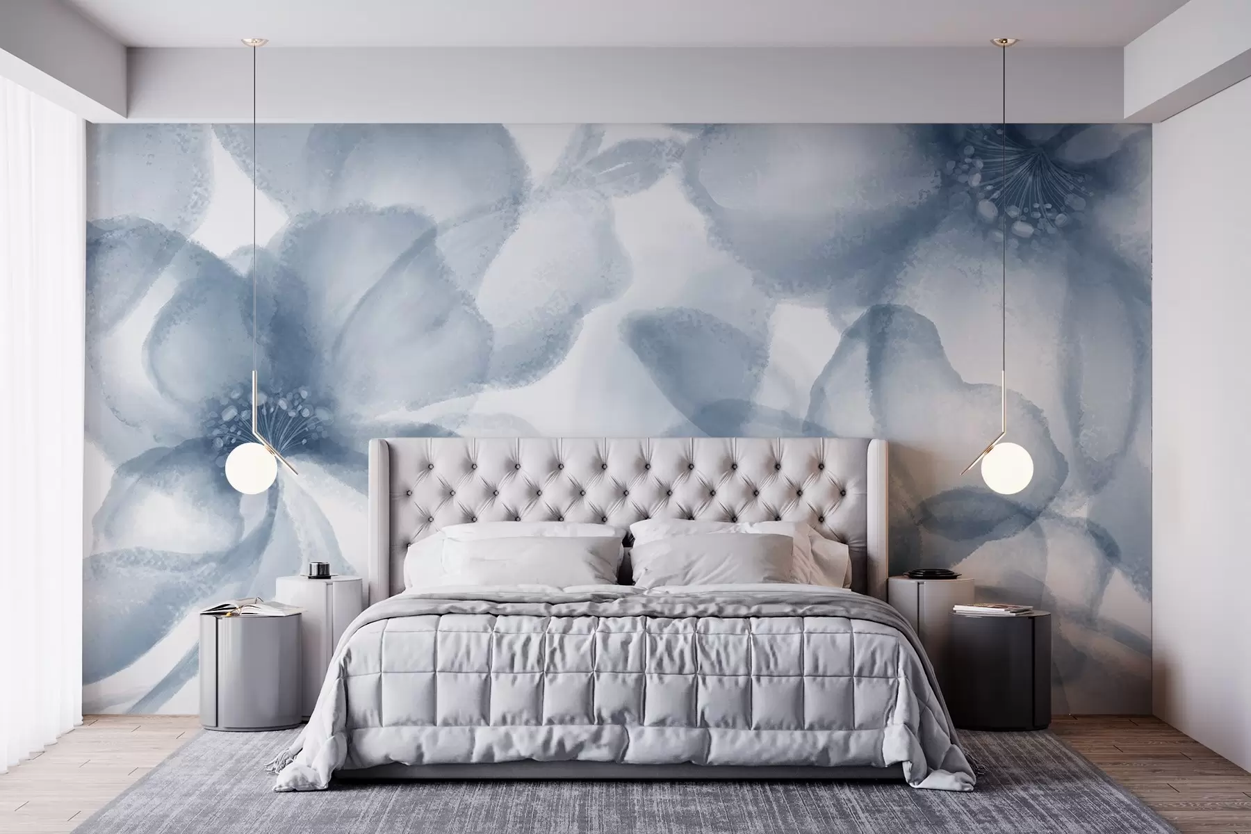 Fototapet Jemné, rozmazané abstraktní modré květy vytvářející klidný a uklidňující květinový potisk w08607