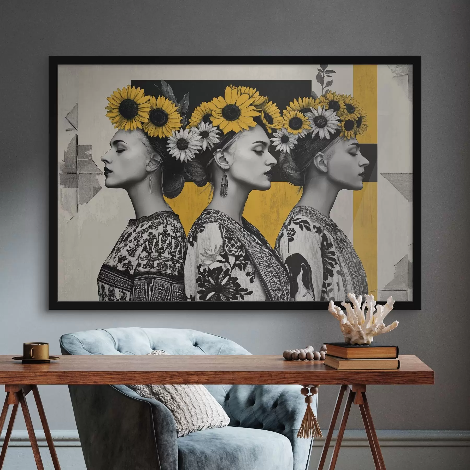 Fototapet Krásné ženy v etnických uzávěrech se slunečnicovými klíči f42378