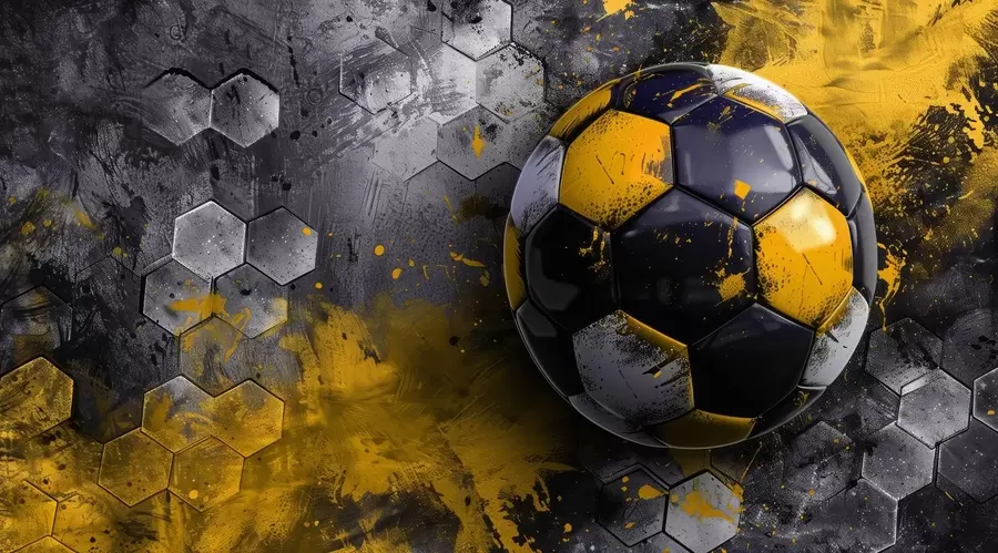 Fototapet Fotbalový míč na pozadí včelích pláství se žlutými skvrnami od barvy w08616