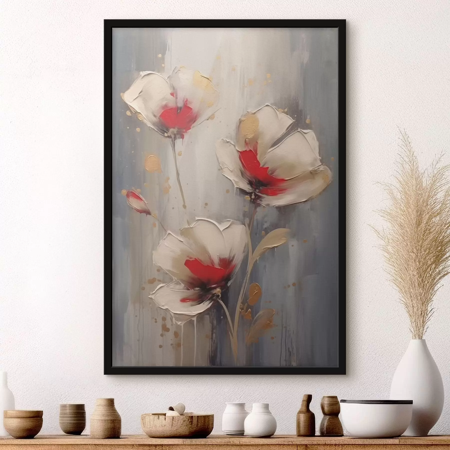 Fototapet Bílé a červené květy f42345