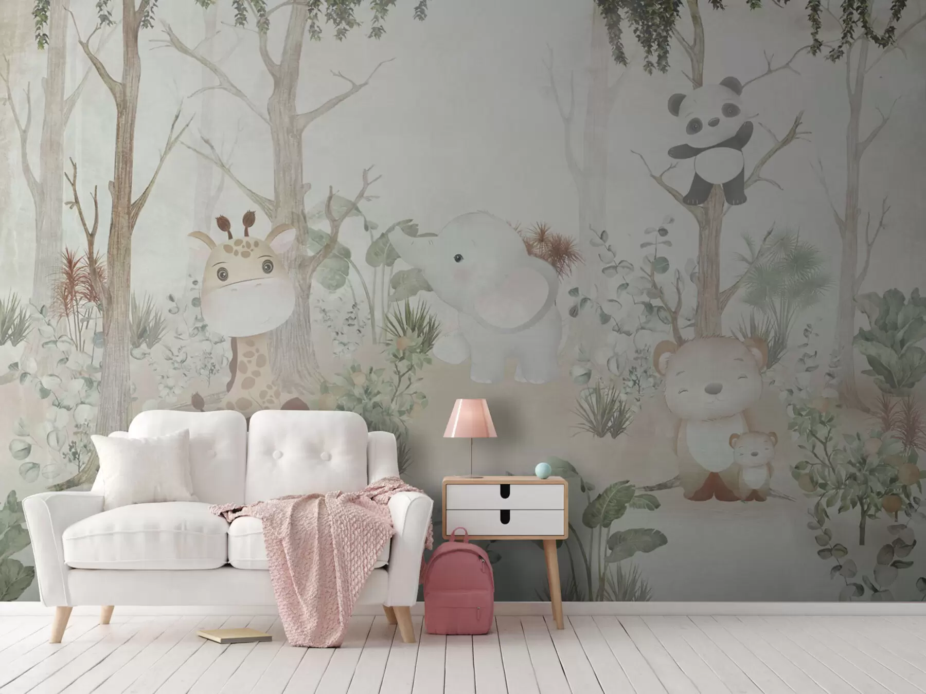 Fototapet Rozkošná zvířata zkoumající klidný les u73879