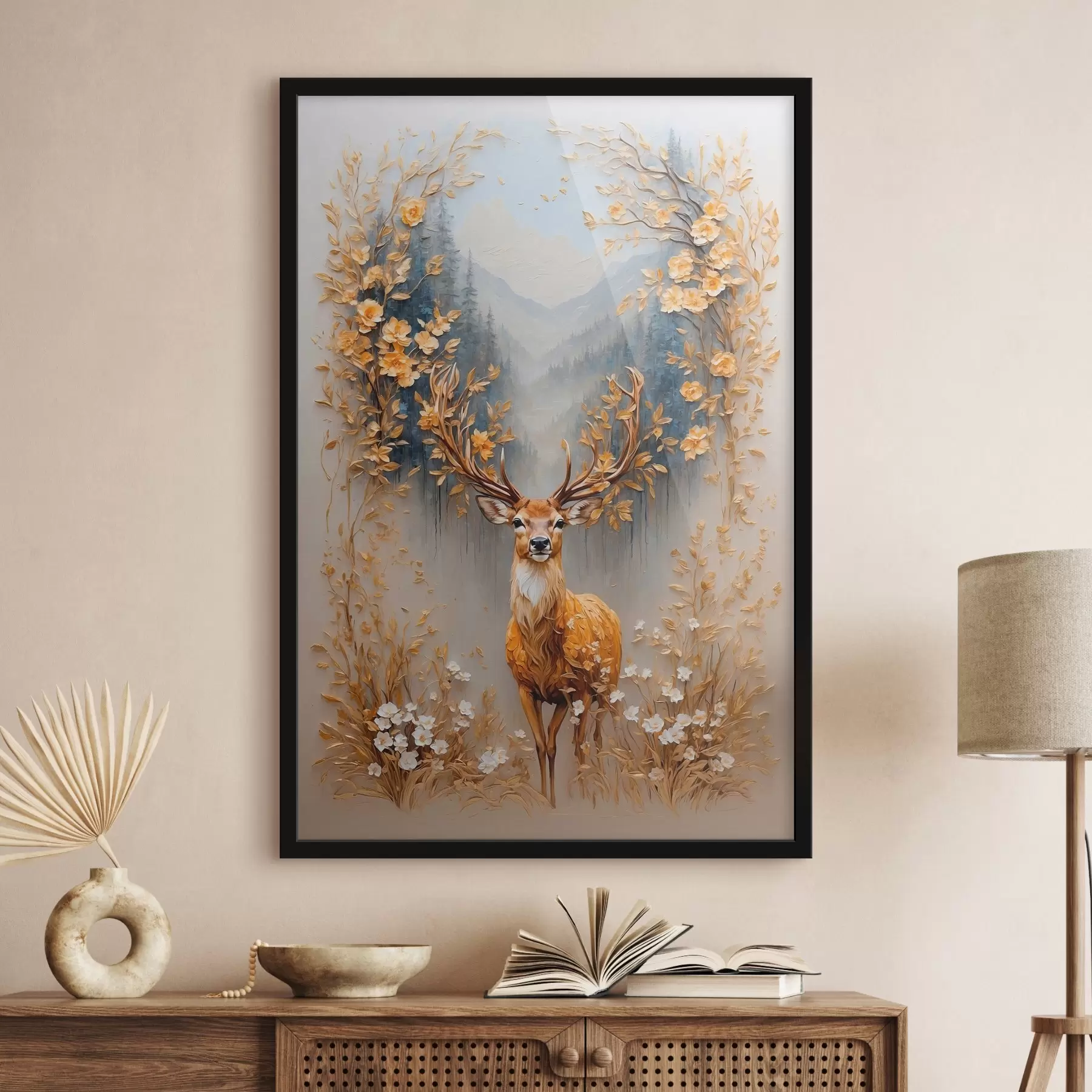 Fototapet Jelen s velkým parožím na pozadí lesa f42252