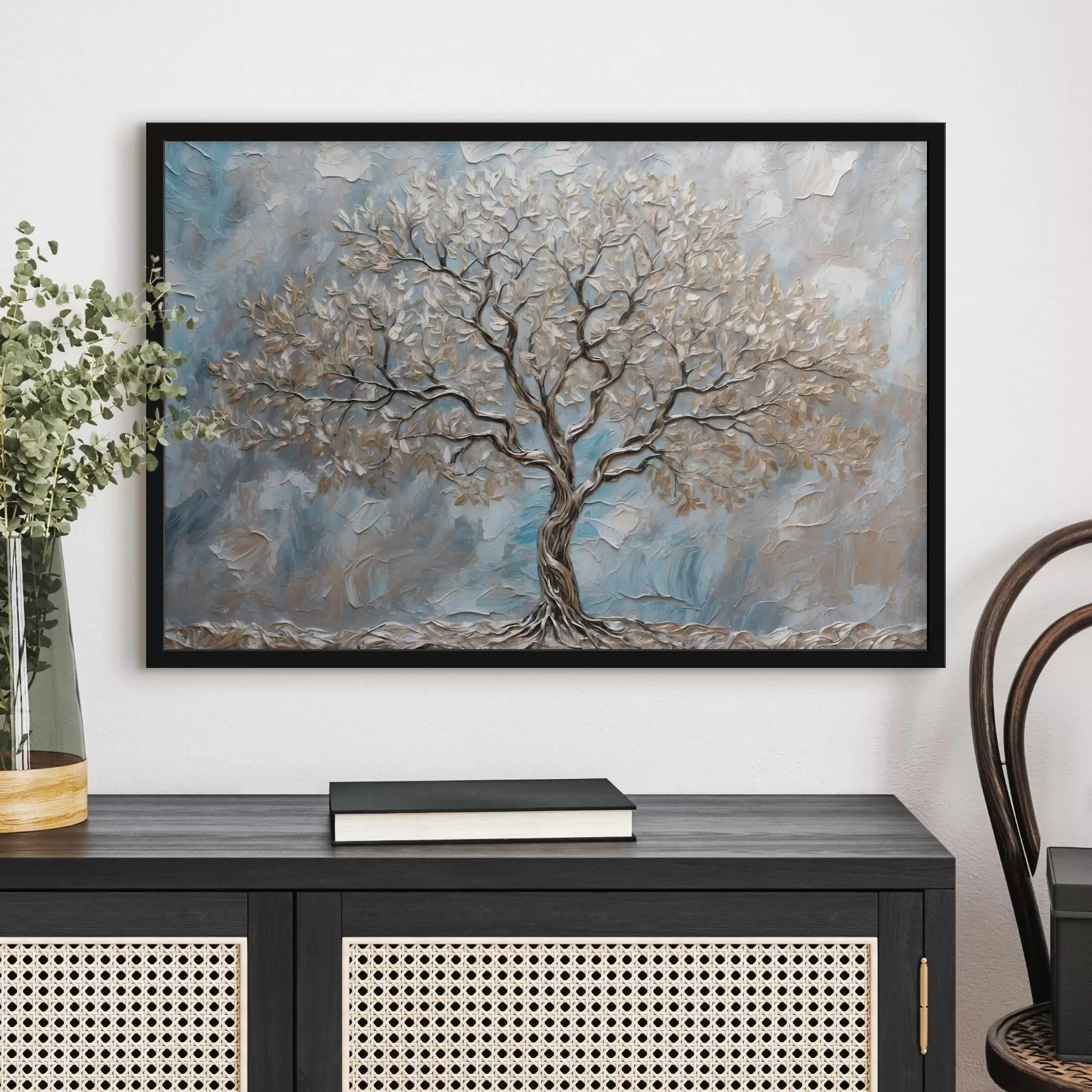 Fototapet Stříbrný strom na modrošedém pozadí f42273