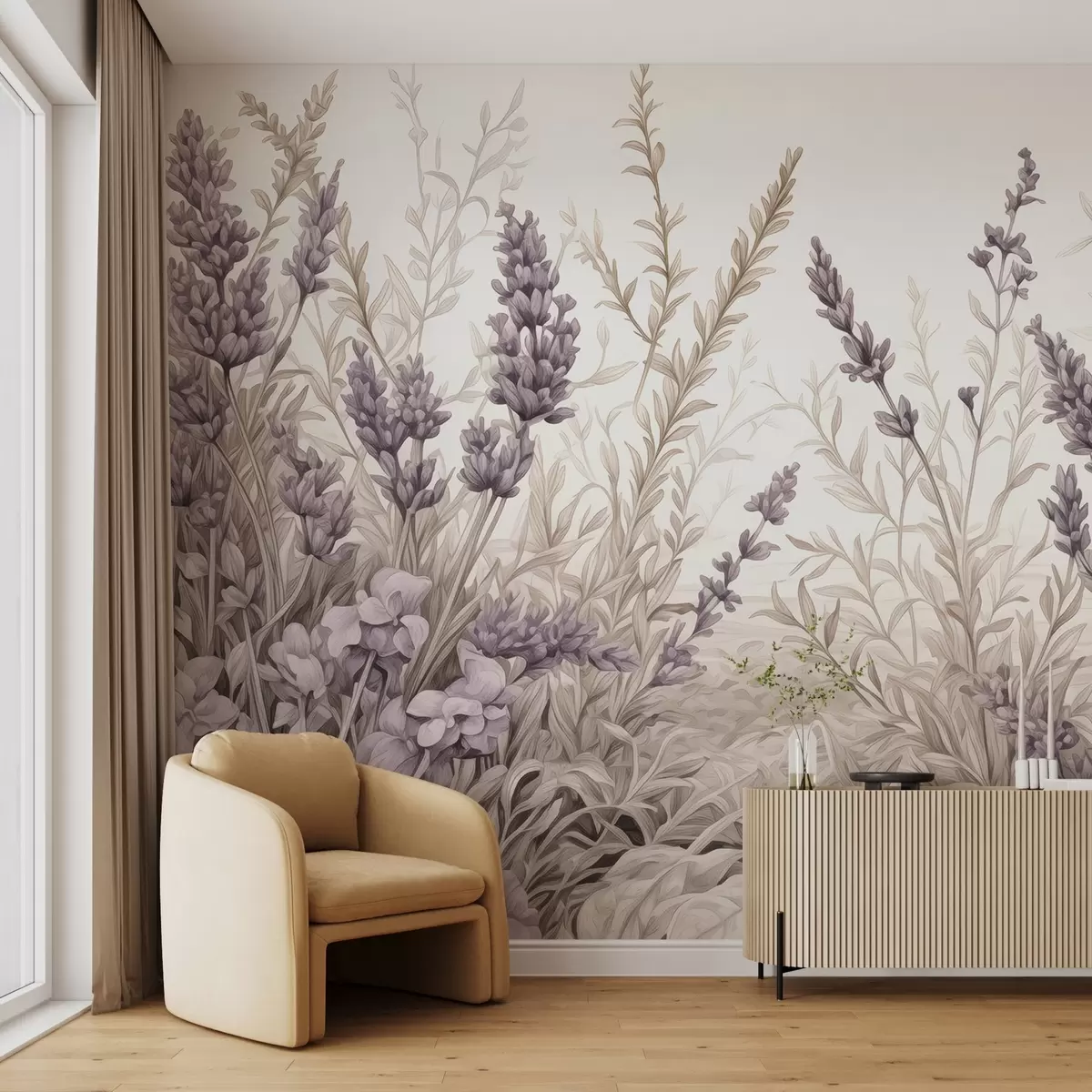 Fototapet Akvarel kvetoucí pole v pastelových barvách w02847