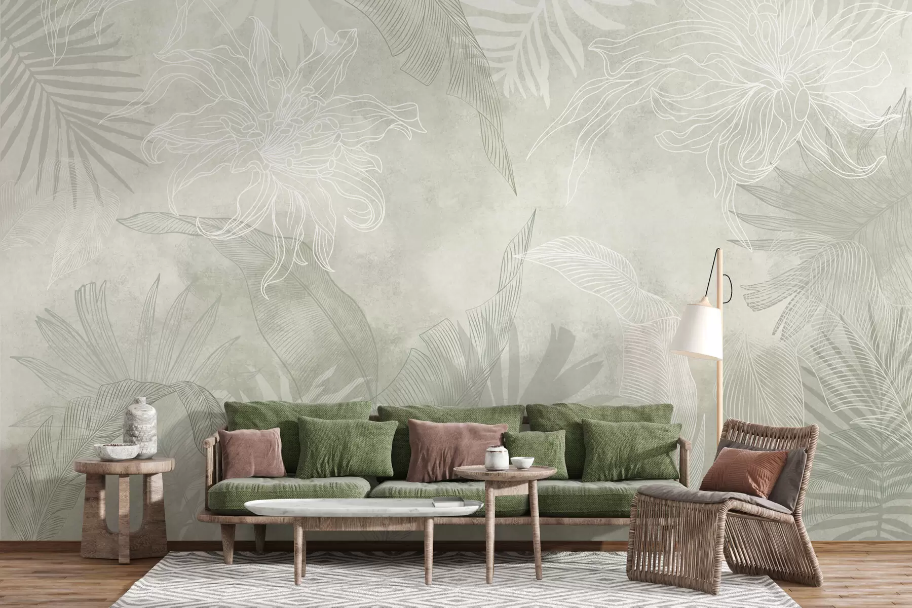 Fototapet Tropické listí se zeleným odstínem s efektem Grunge w02737v2