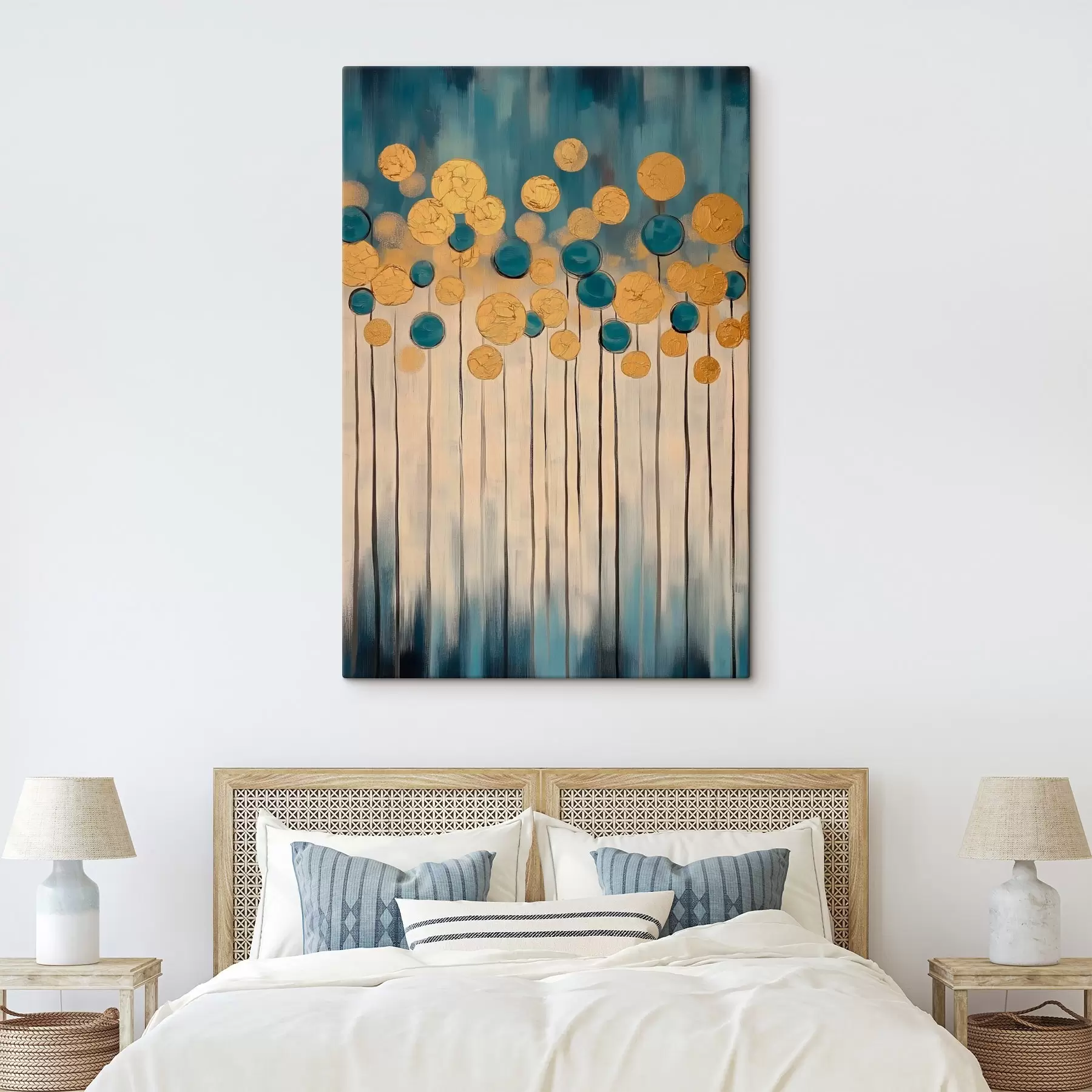 Fototapet Dekorativní abstrakce s kulatými prvky na modrém a béžovém pozadí s42476