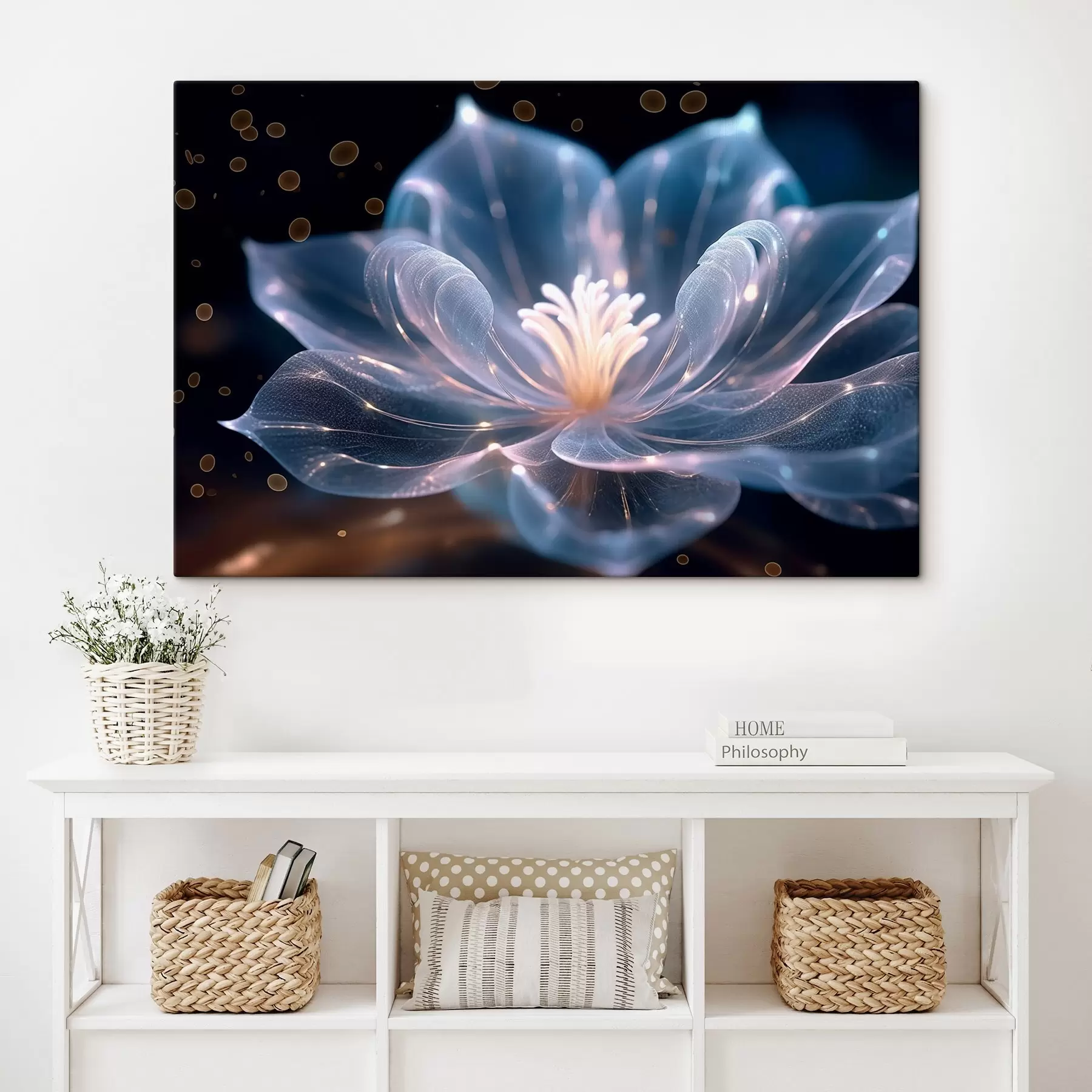 Fototapet Světlý květ s průhlednými okvětními lístky na tmavém pozadí s42488