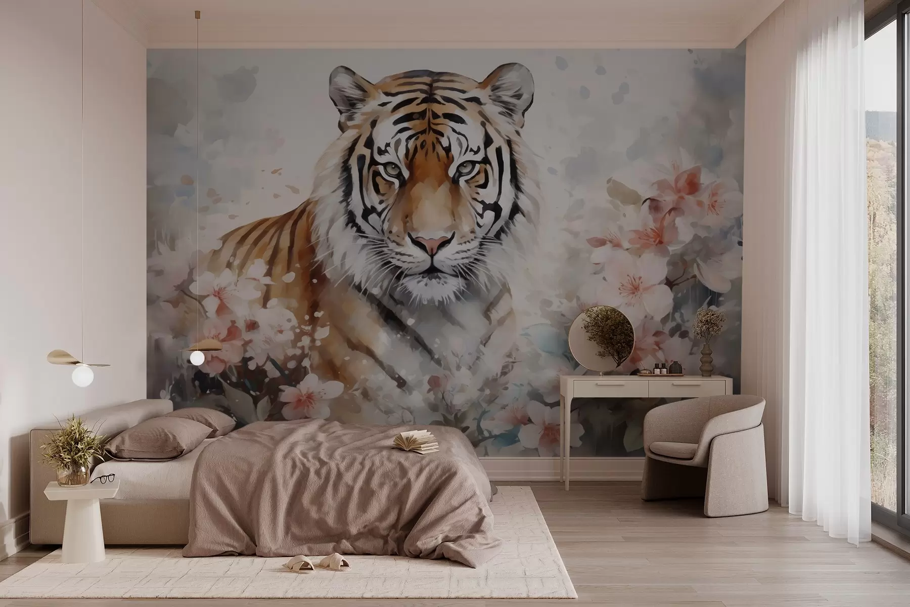 Fototapet Abstraktní tygr v květinách imitace akvarelu w02892