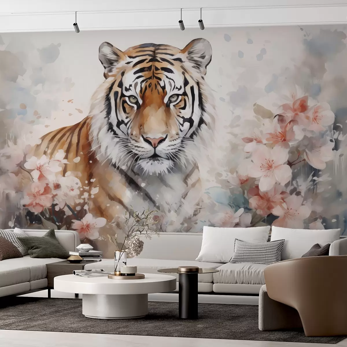 Fototapet Abstraktní tygr v květinách imitace akvarelu w02892