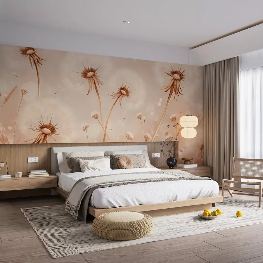 Fototapet Elegantní pampelišky a divoké květiny ve stylu malby v teplých tónech w08657