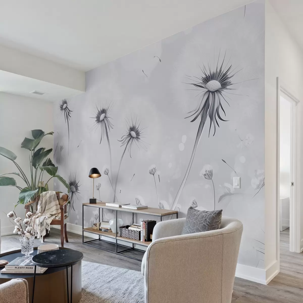 Fototapet Elegantní pampelišky a divoké květiny ve stylu malby v modrých tónech w08657v2