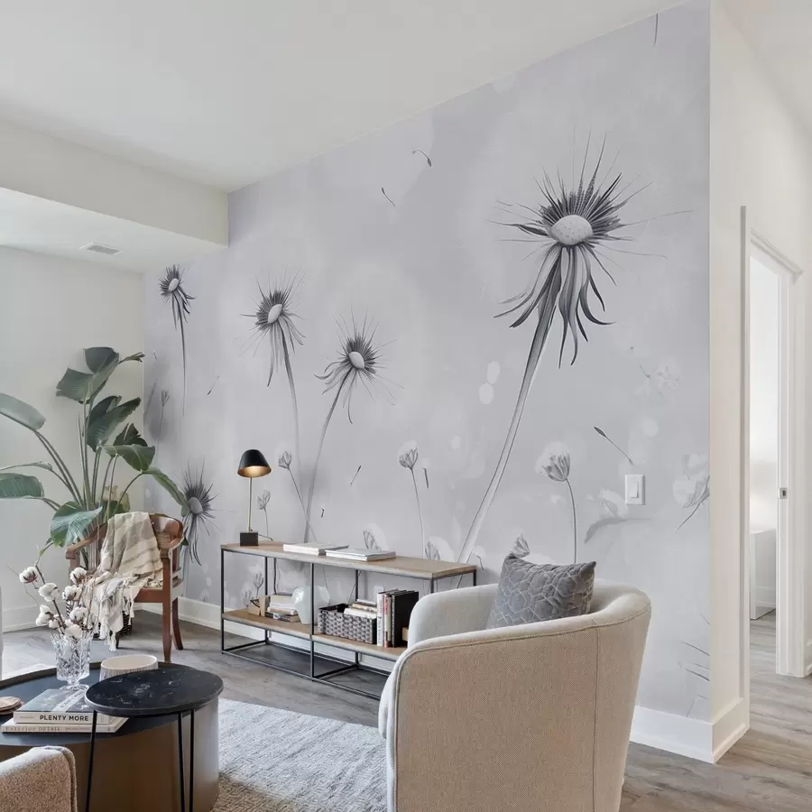 Fototapet Elegantní pampelišky a divoké květiny ve stylu malby v modrých tónech w08657v2