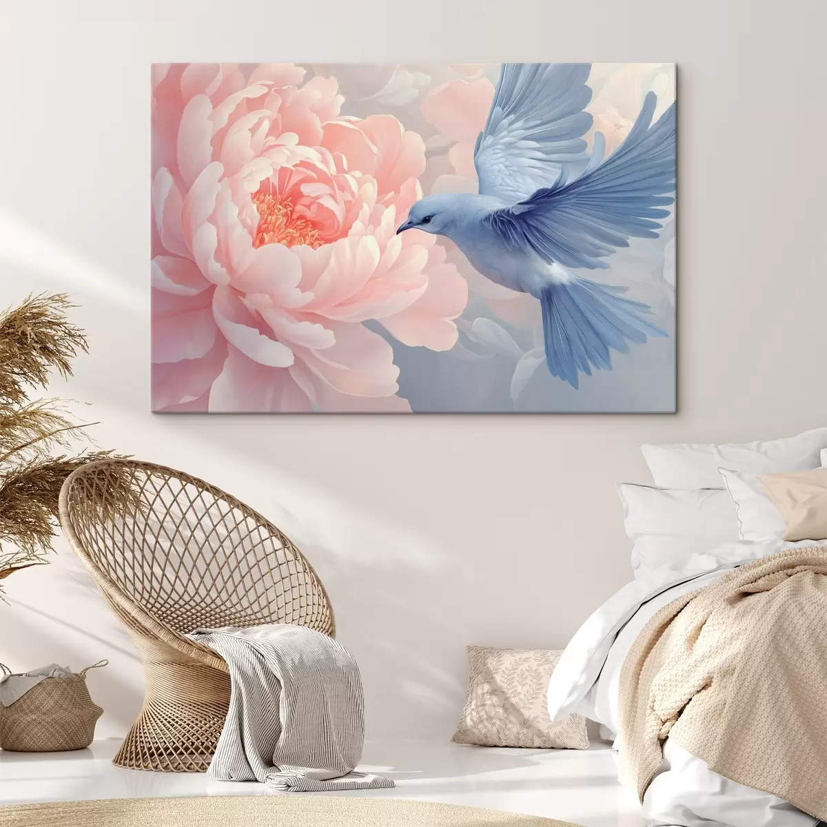 Obraz Modrý kolibřík a pivoňka Č. s42618