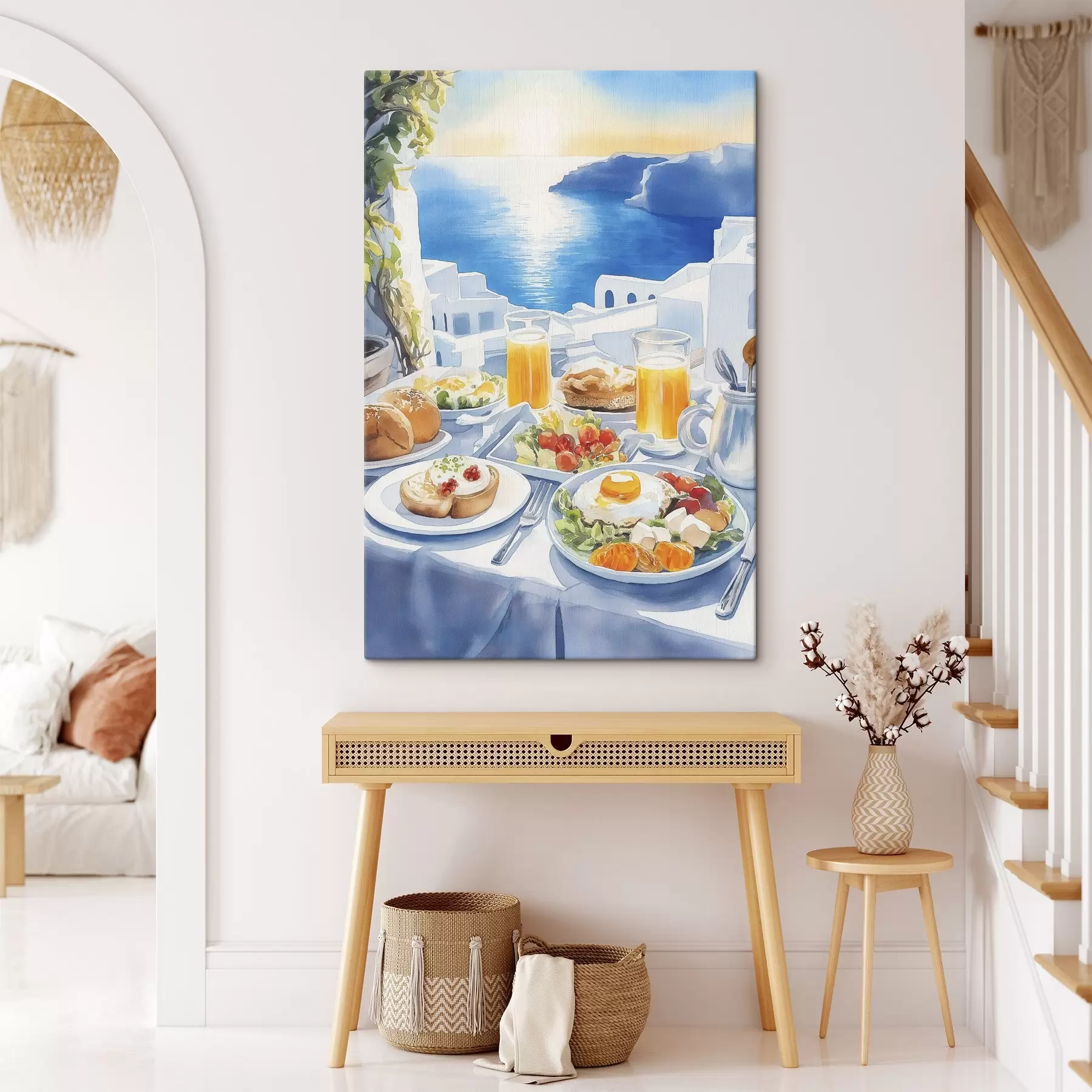 Obraz Santorini krajiny, snídaně, akvarel styl, staré město Č. s42454