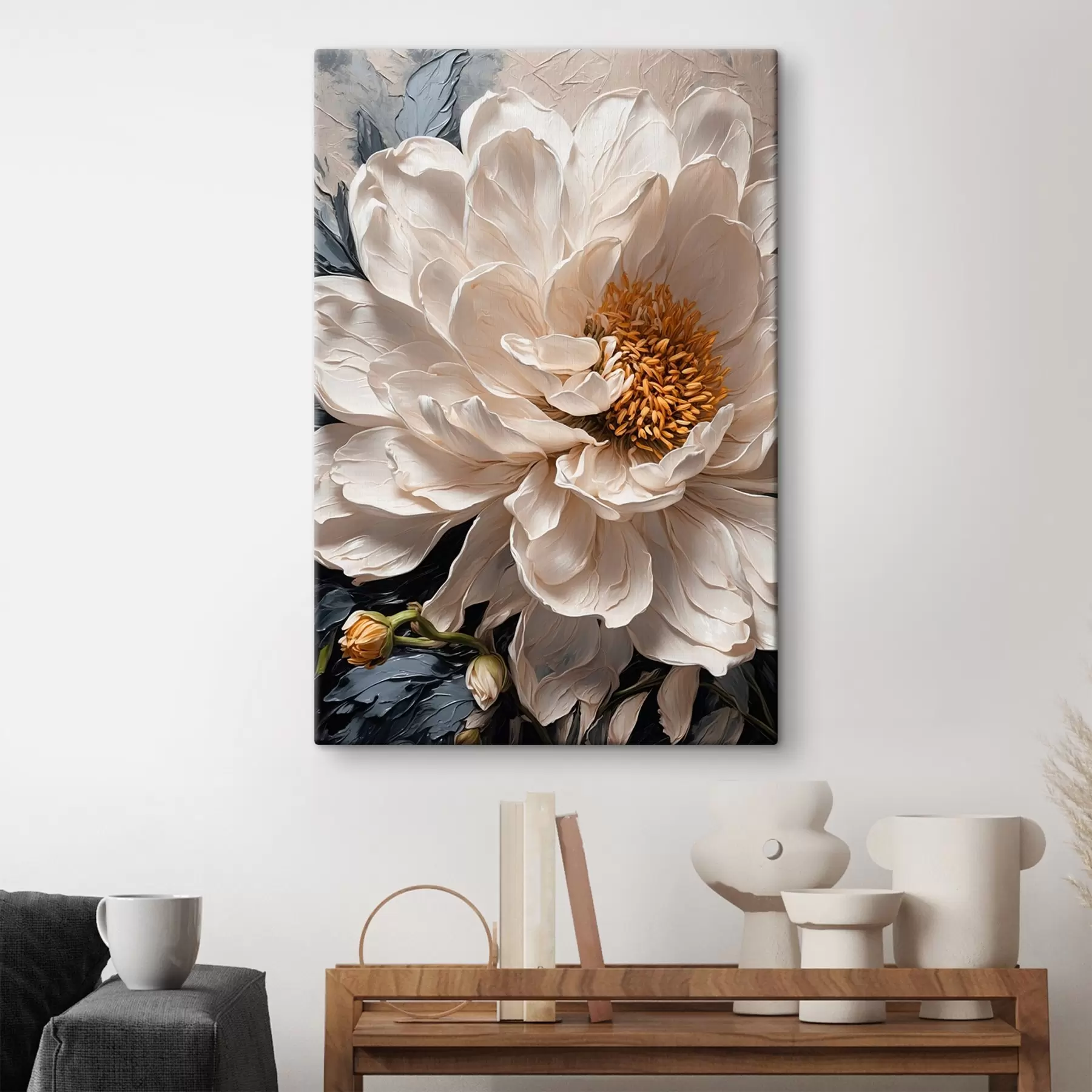 Obraz Bílá květina na modrobéžovém pozadí Č. s42523