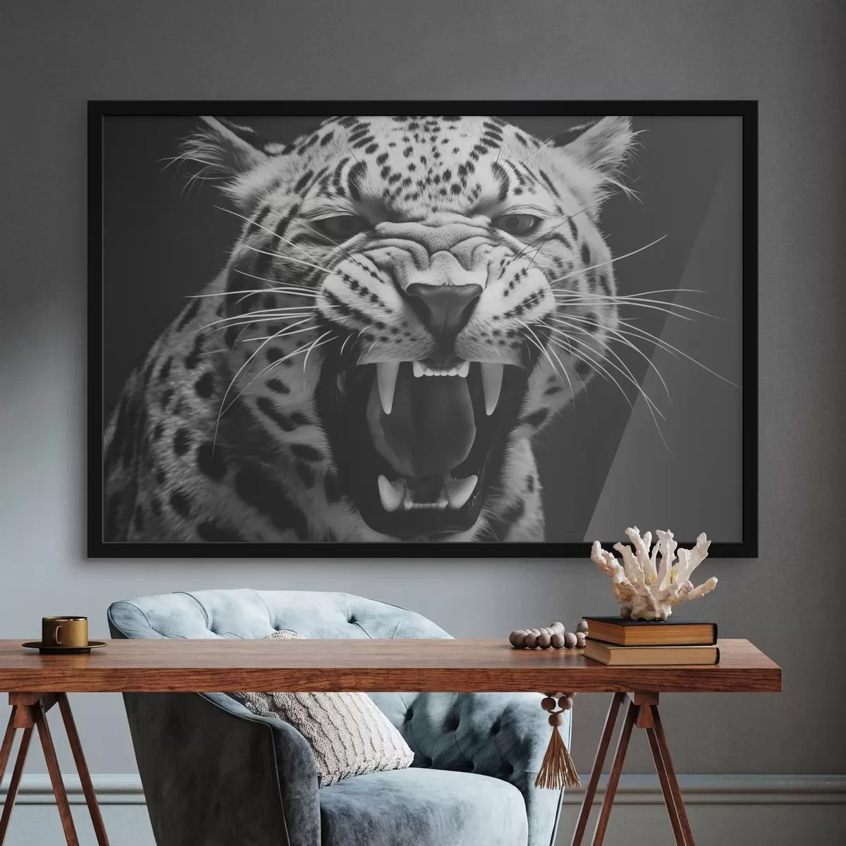 Poster Leopard v černobílém stylu f42646