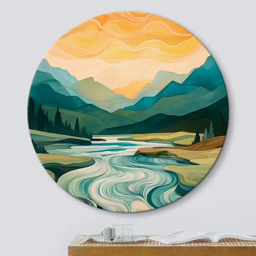 Obraz Krajina s řekou v abstraktním stylu Č. r42652