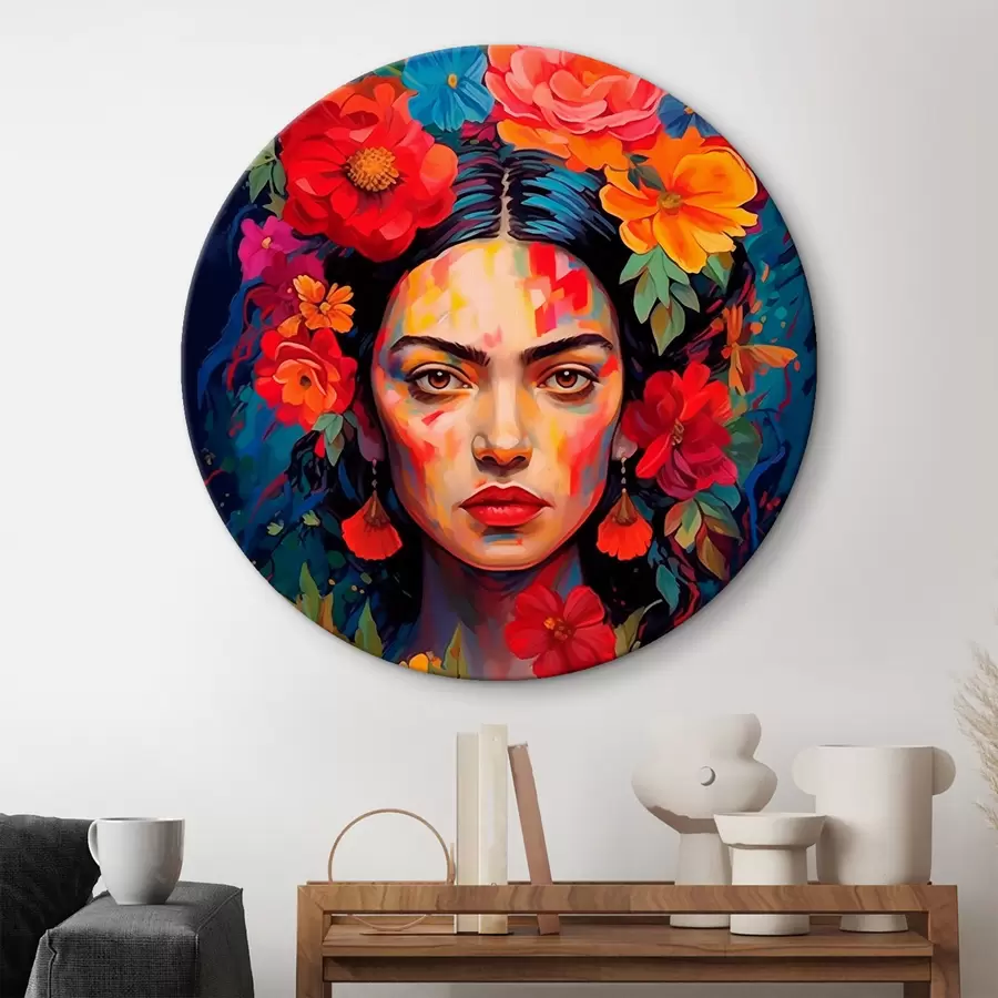 Obraz Portrét ženy s květinovým rámem v jasném abstraktním stylu Č. r42653