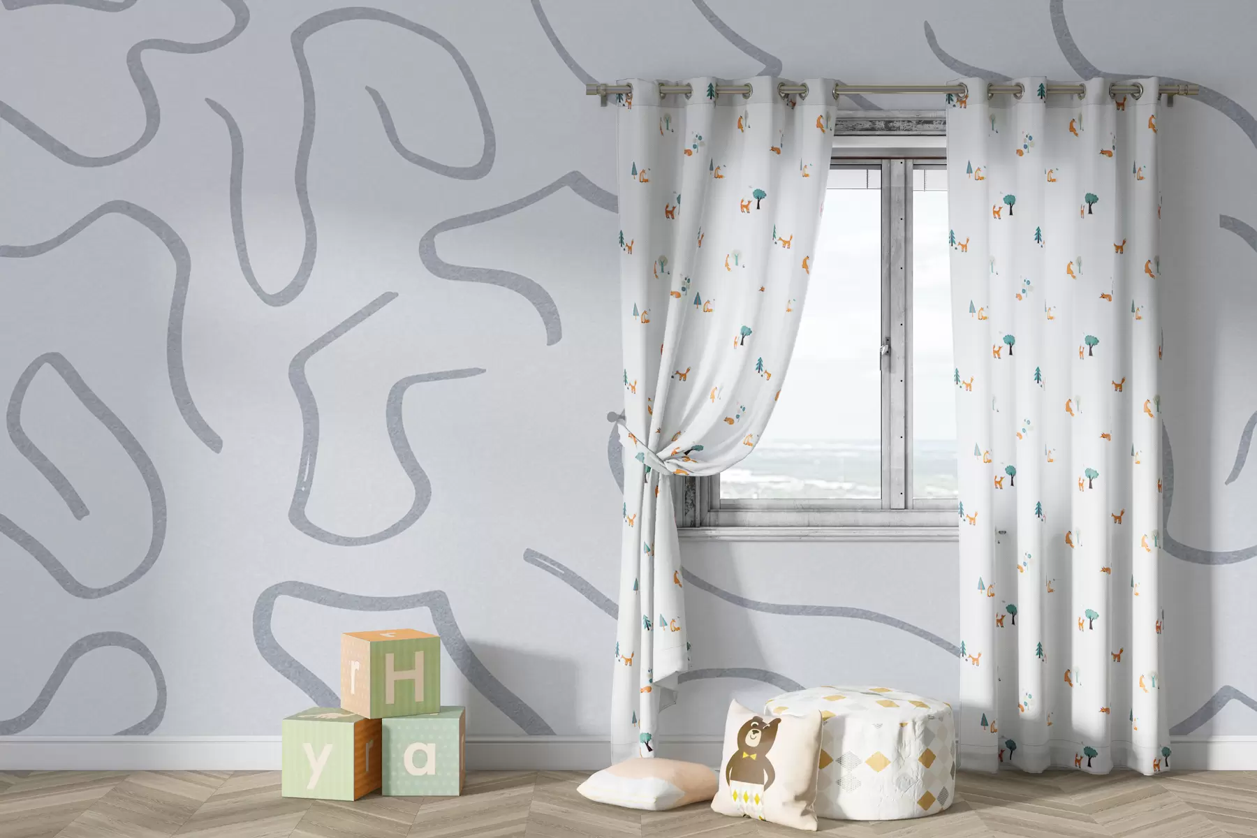 Fototapet Čáry a kudrlinky v modré barvě w02915v1