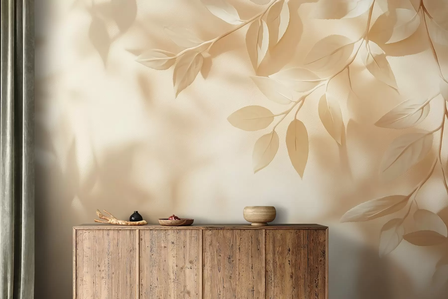 Fototapet Žluté větve stromů na béžovém pozadí stěny w08682