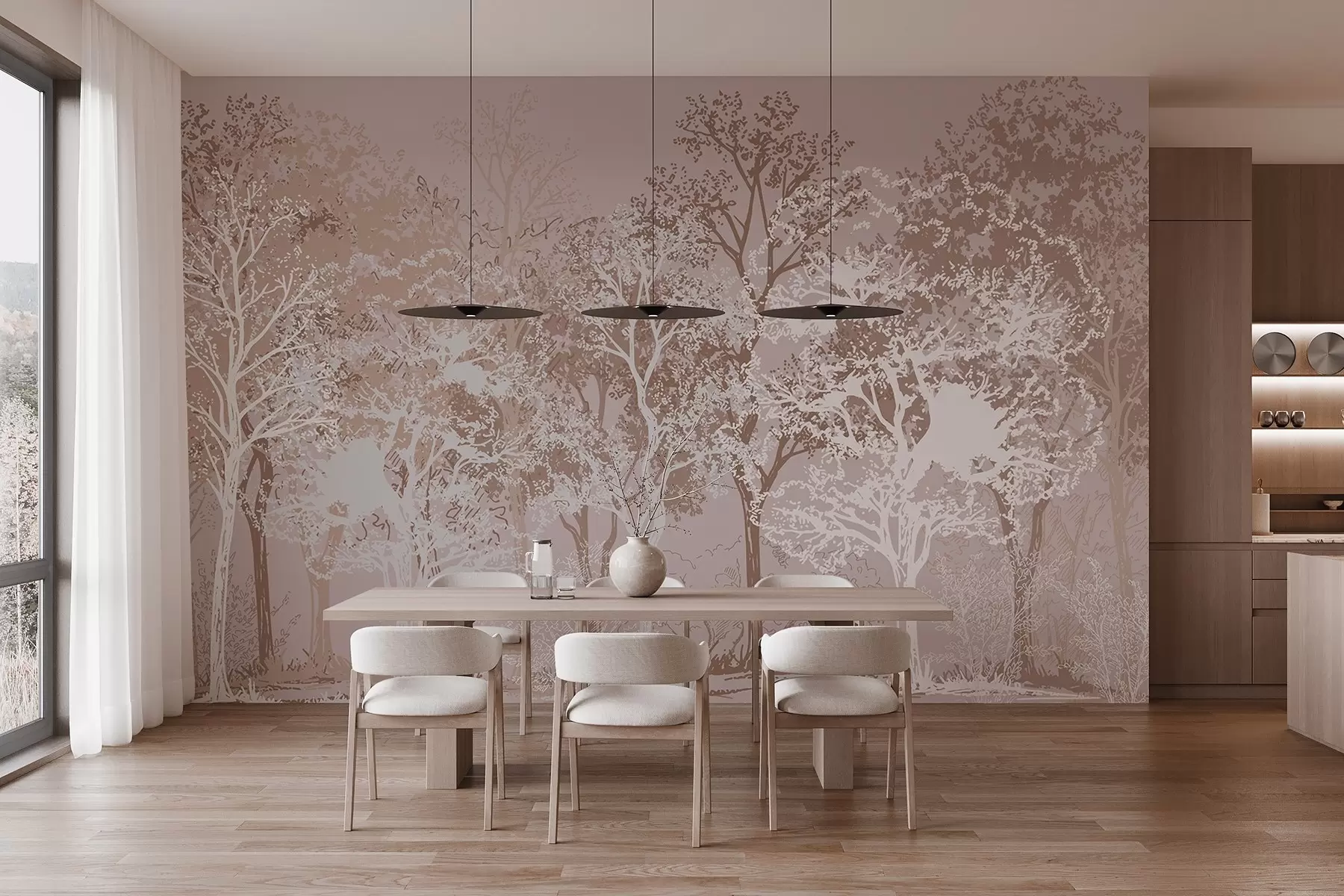 Fototapet Stromy v lese, minimalismus, příroda, béžová paleta barev  w02930