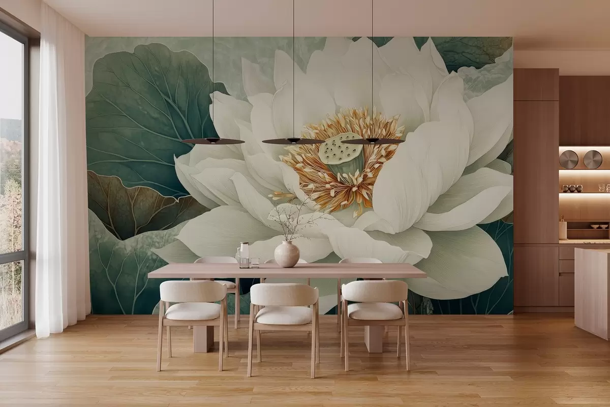 Fototapet Velký leknín na pozadí listů w02905