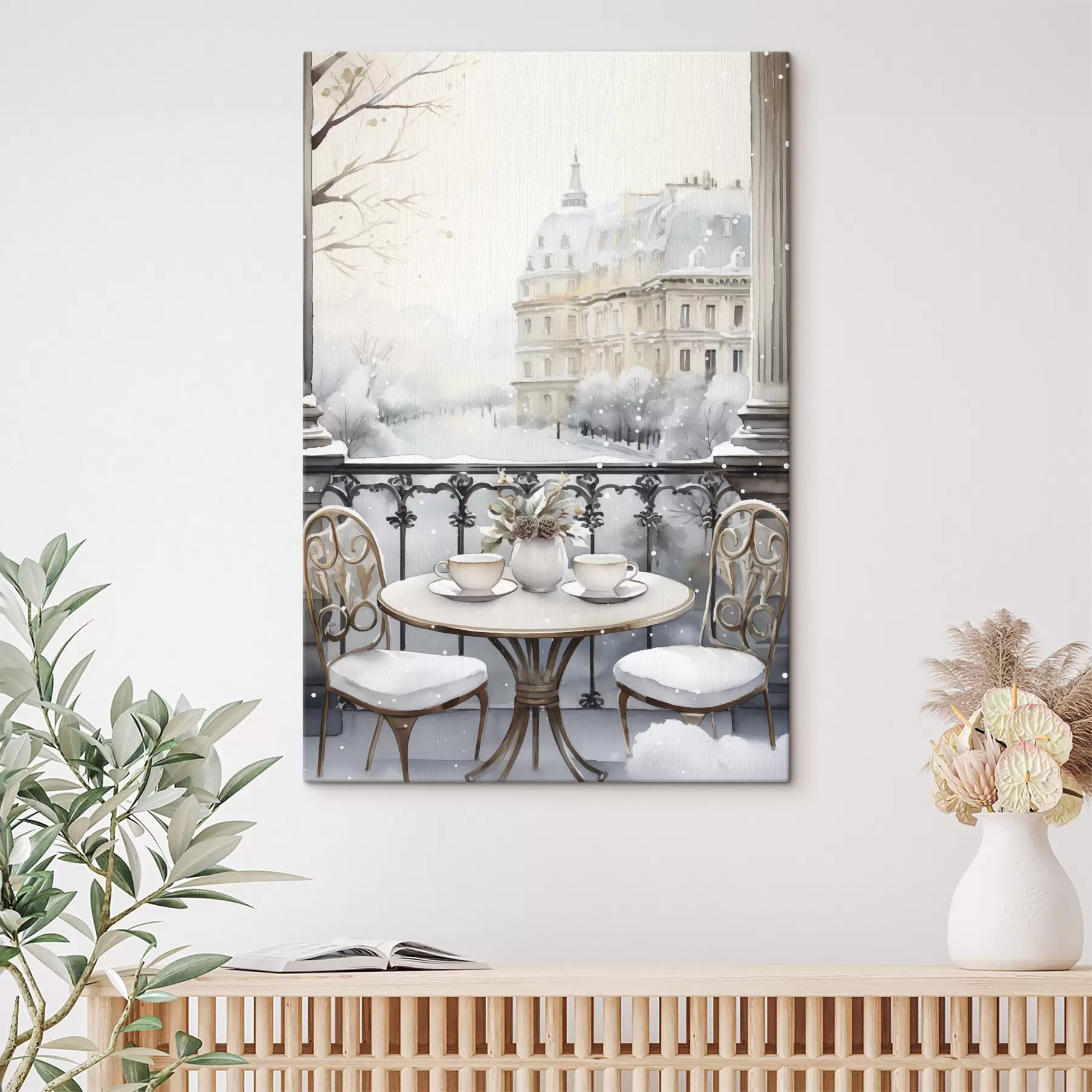 Fototapet Krásná kavárna, šálky čaje, bohémský styl, akvarel, zimní estetika  s42796