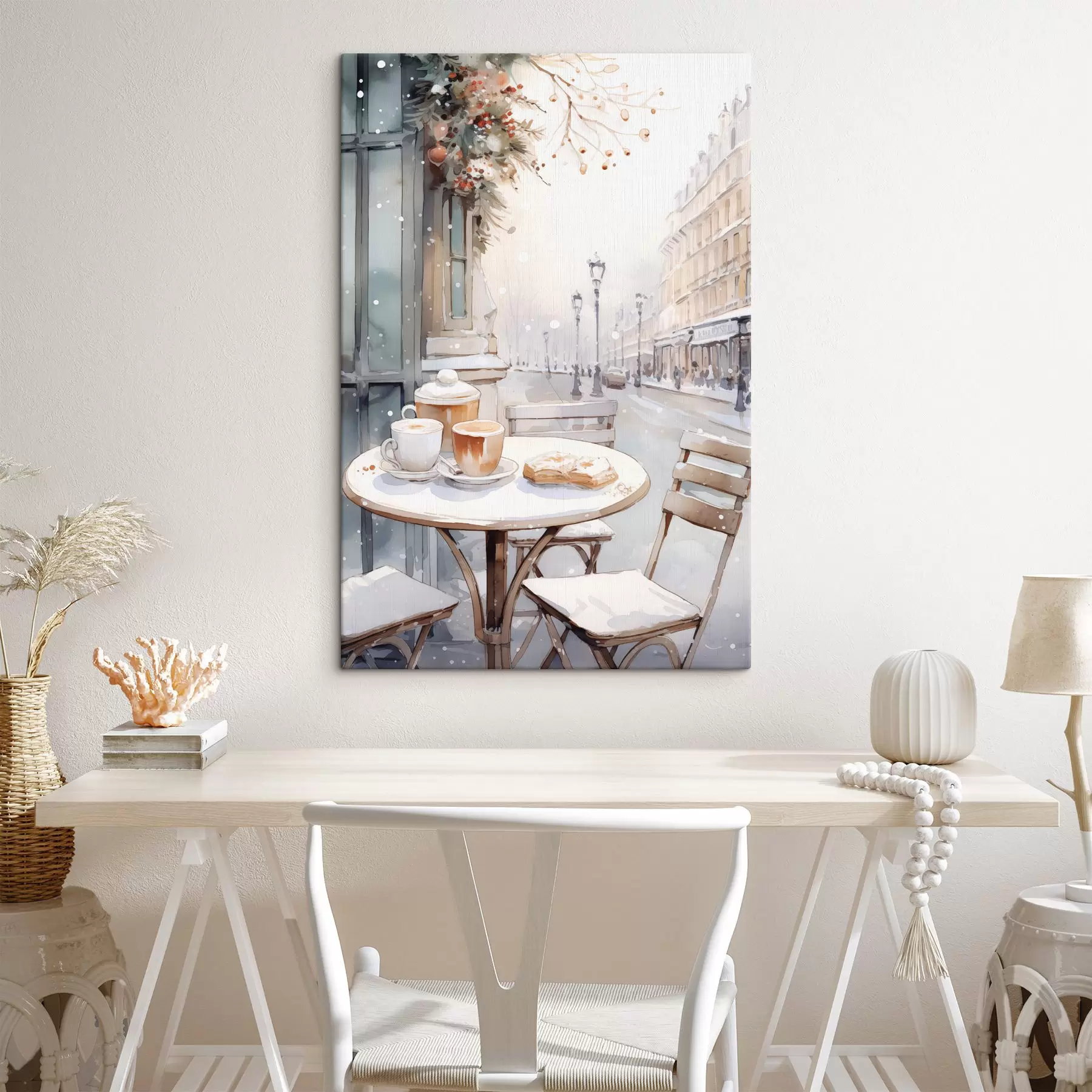 Fototapet Estetická pouliční kavárna, Francie, čerstvé pečivo, kresba ve stylu akvarelu s42798