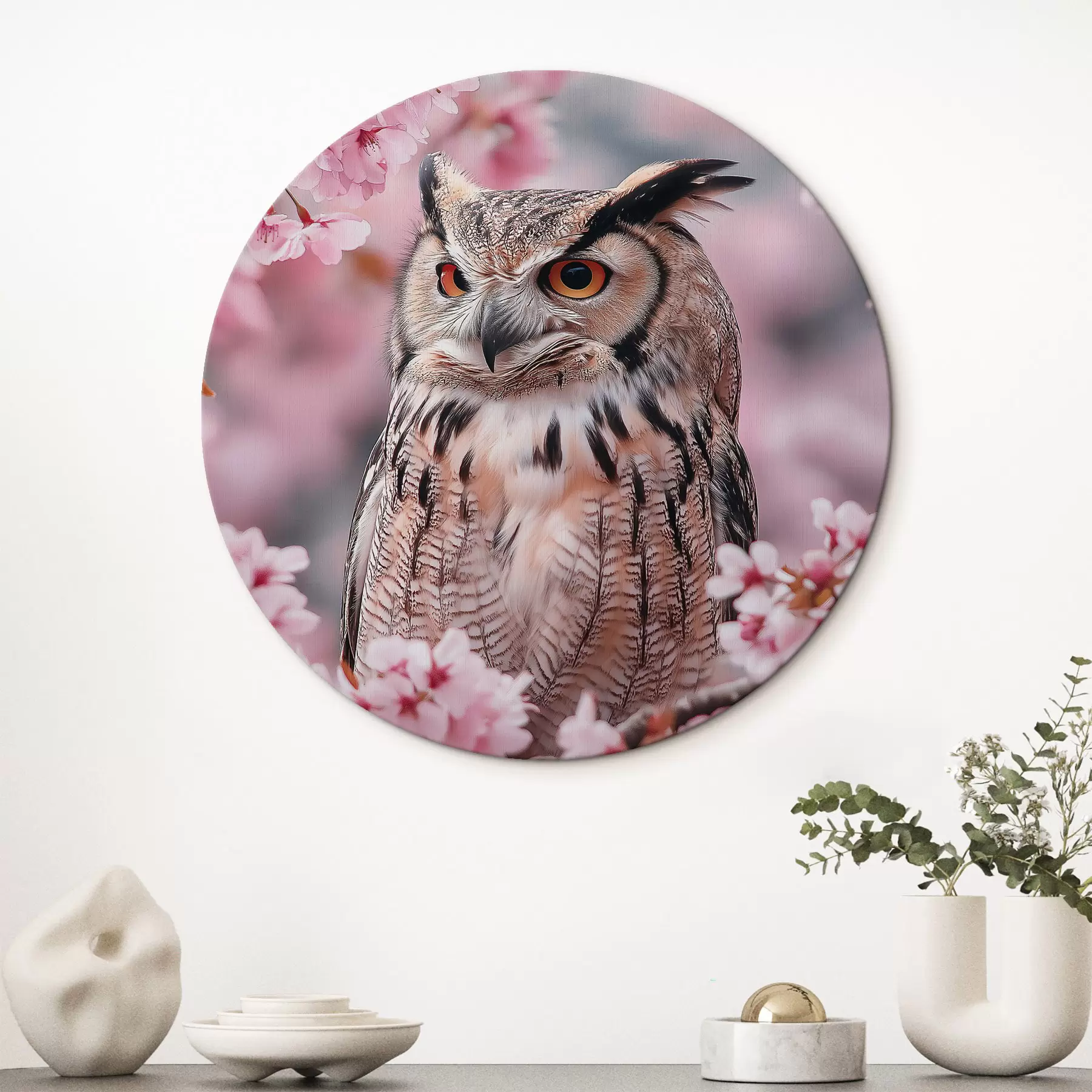 Fototapet Krásná sova na větvi třešně, příroda, realismus r42784