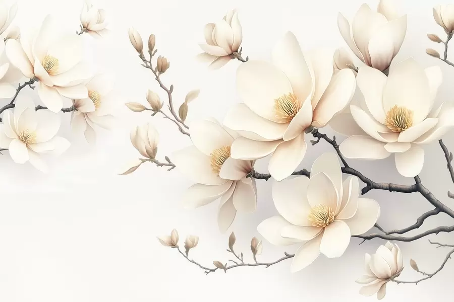 Fototapet Krásné kvetoucí krémové květy magnólie na bílém pozadí w08721