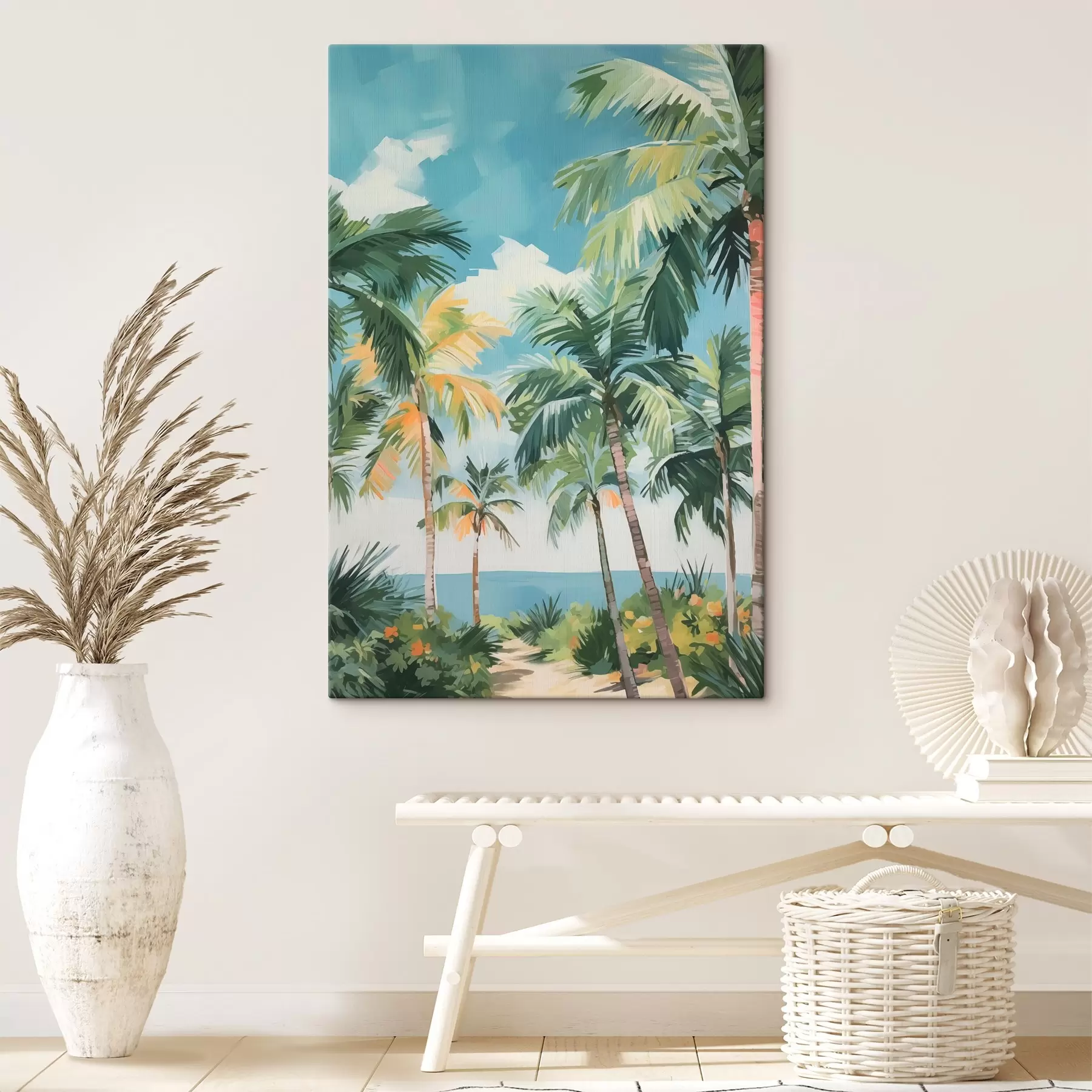 Fototapet Palmový háj u moře imitace malby s42840