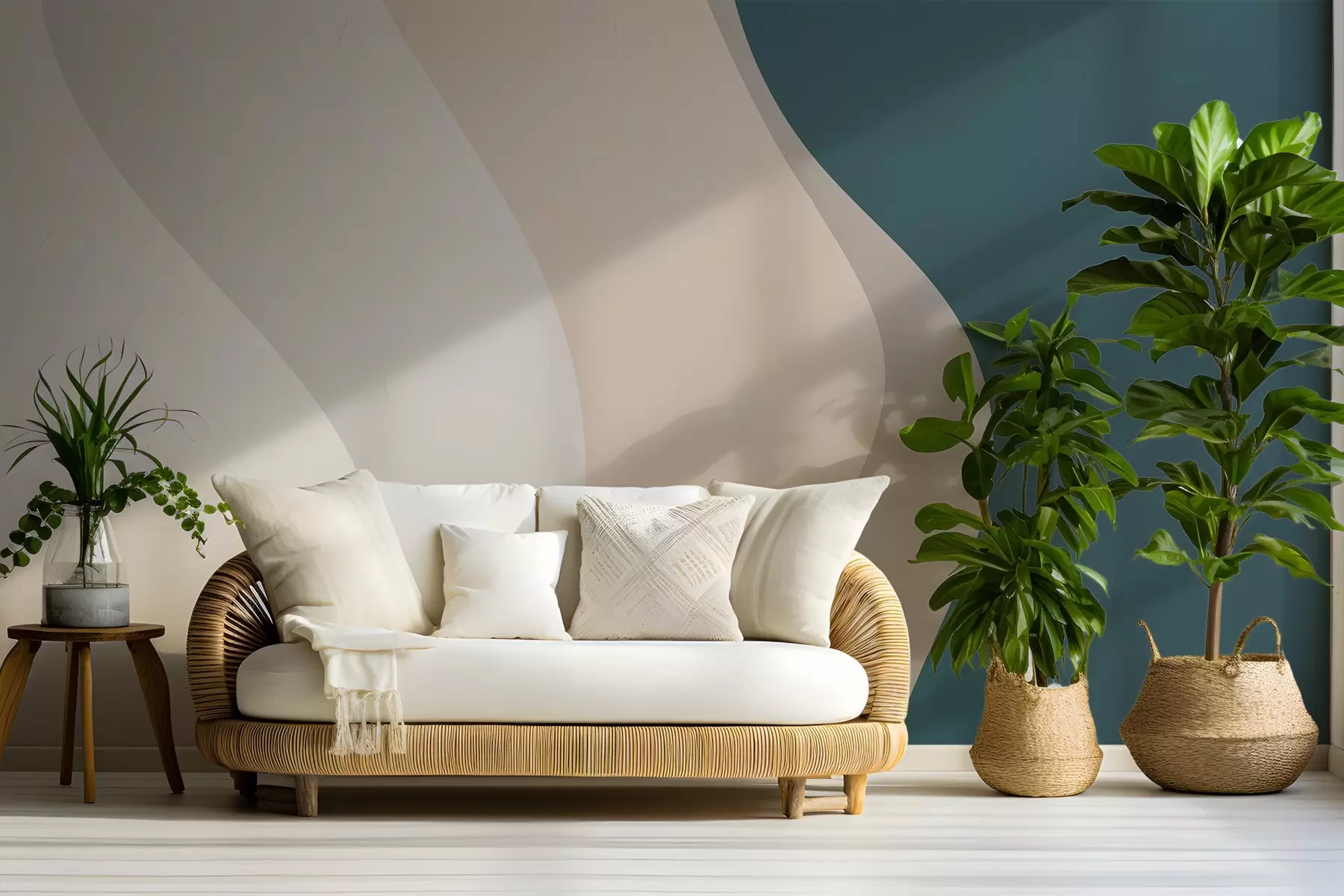 Fototapet Abstraktní vzor s hladkými vlnitými liniemi v odstínech bílé, béžové a tmavě modré w03084v1