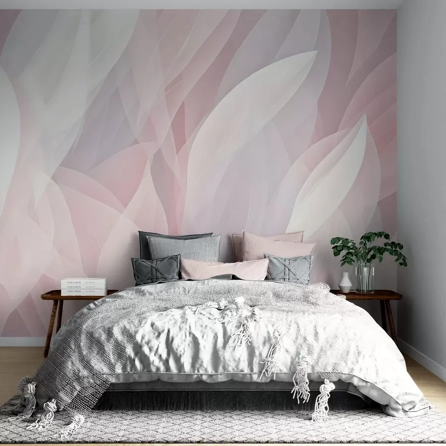 Fototapet Abstraktní design s jemnými tvary okvětních lístků v růžových a bílých odstínech, které vytvářejí vrstvený efekt w08774