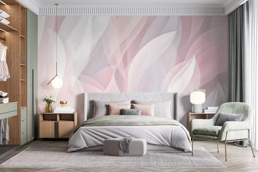 Fototapet Abstraktní design s jemnými tvary okvětních lístků v růžových a bílých odstínech, které vytvářejí vrstvený efekt w08774